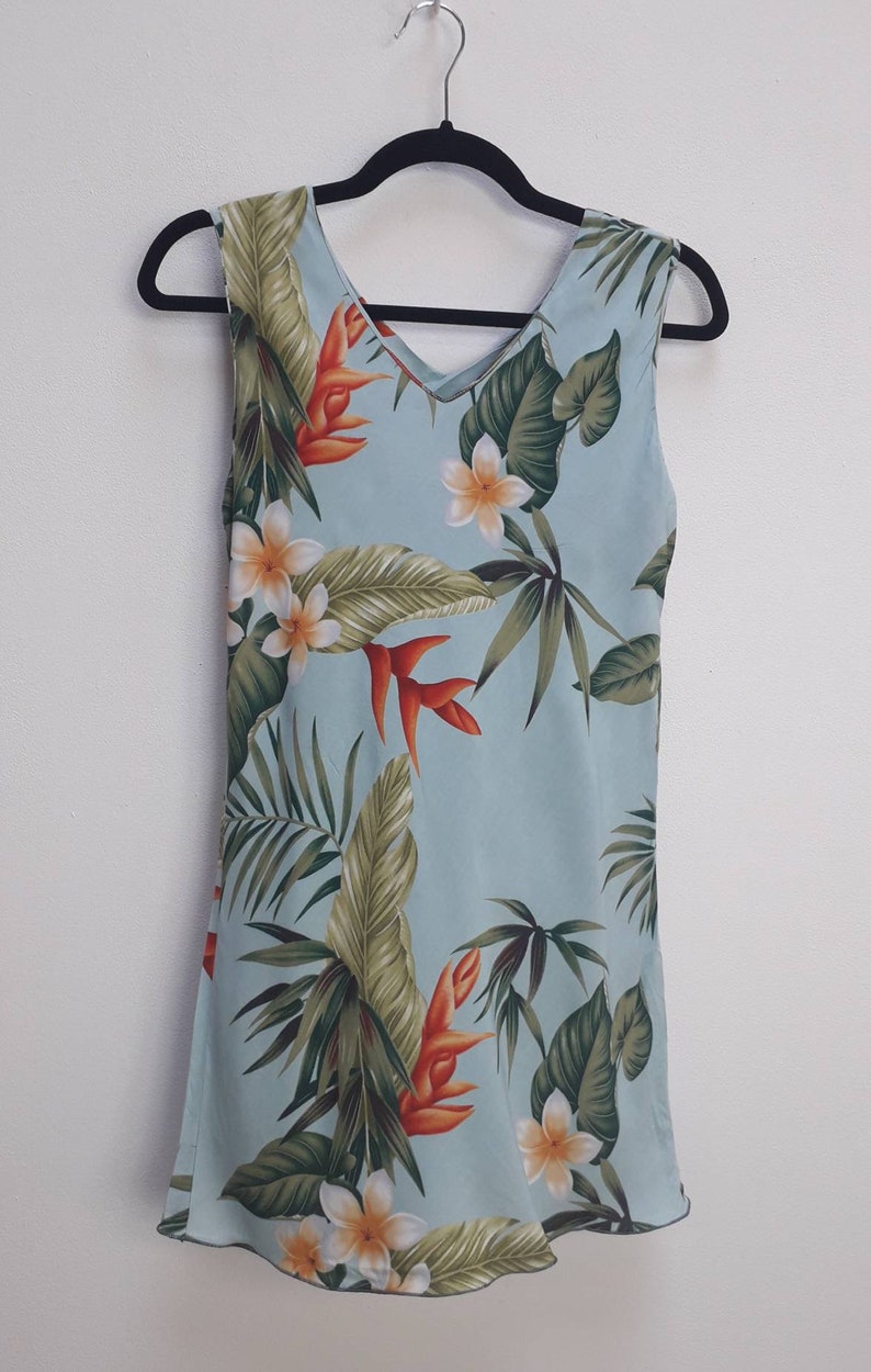 Hawaiian Floral Dress Vintage Tropical Print Dress Small Hawaiian Mini-Dress Blue Tropical Floral Mini Dress Vintage Hawaiian Dress Small S