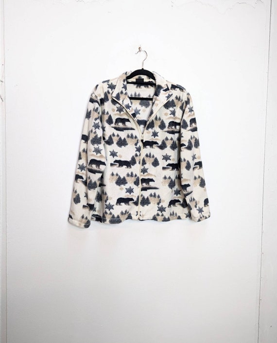 Bear Patterned Fleece Vintage Fleece Jacket Snowflake Fleece XL