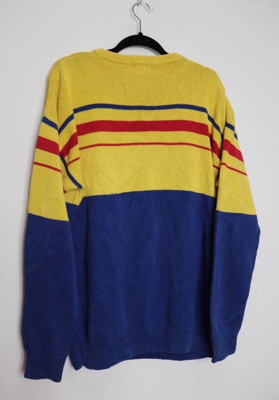 MarmaladeVintageCo Blue Stripe Jumper Vintage Yellow Stripe Sweater Knit Jumper Large Striped Knit Sweater Red Striped Jumper Vintage Jumper Striped Jumper L