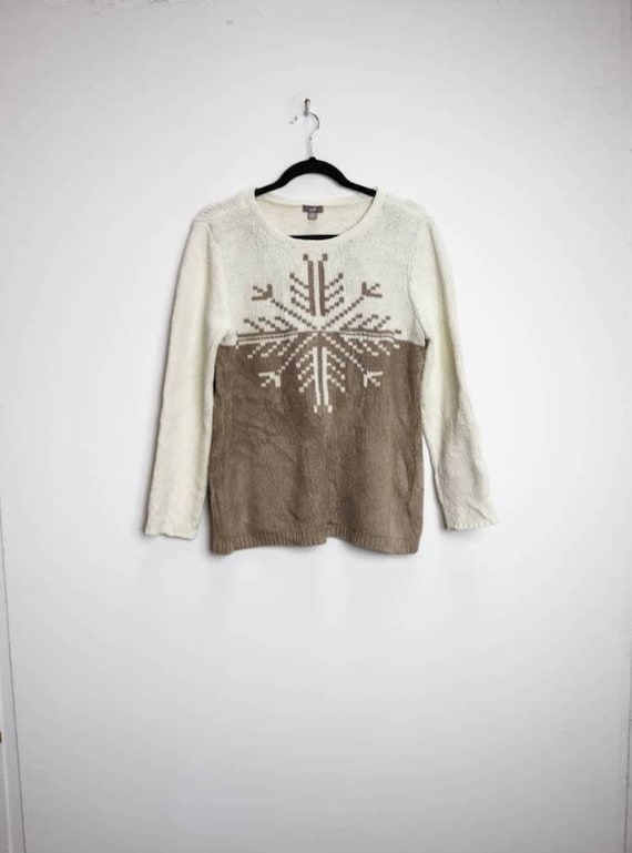 Snowflake Jumper Vintage Chenille Sweater Medium … - image 1