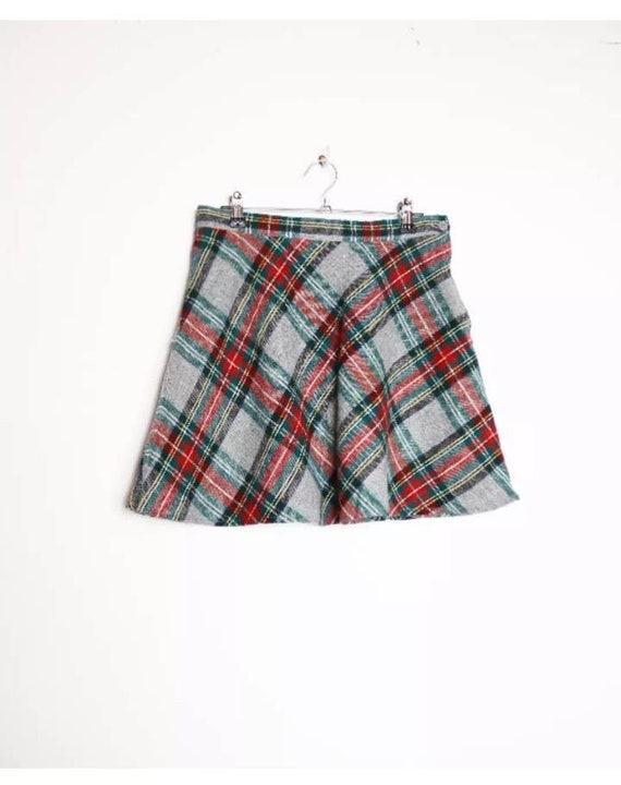 Green check high top waist mini skirt
