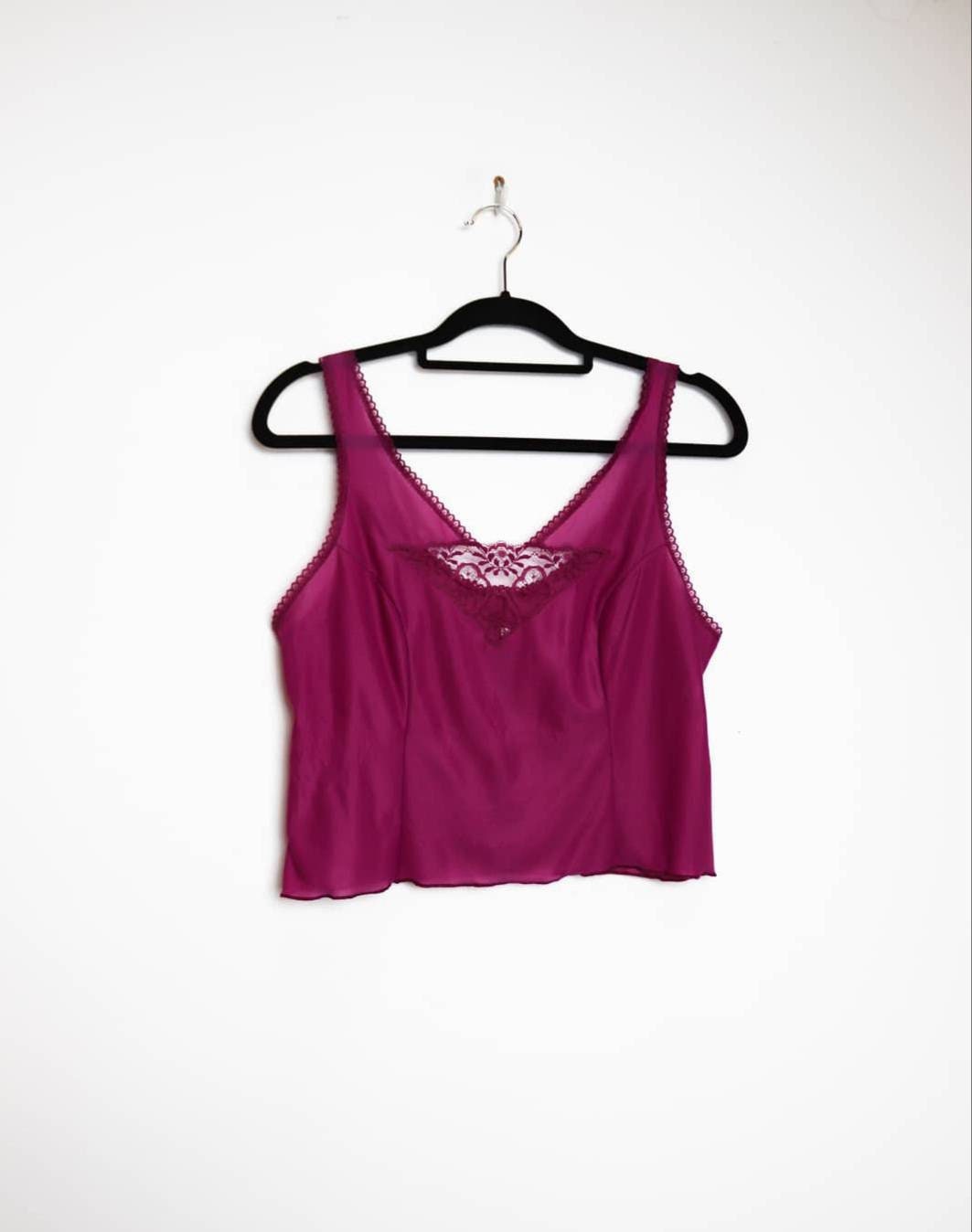 Image of Burgundy Lace Crop Top Vintage Cropped Cami Sheer Camisole Lacy Red
