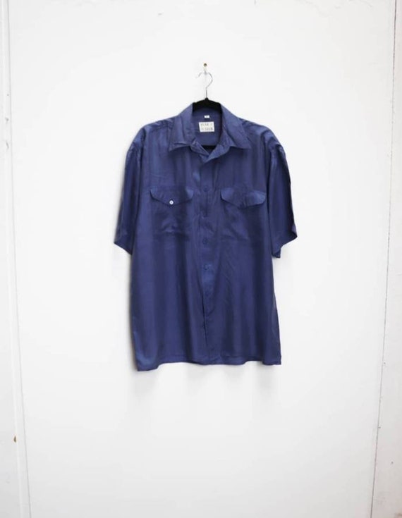 Blue Silk Shirt Vintage Silk Short Sleeve Shirt Men's Silk | Etsy