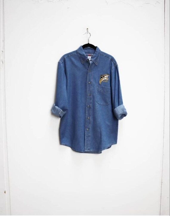 Blue Denim Shirt Vintage Denim Button 