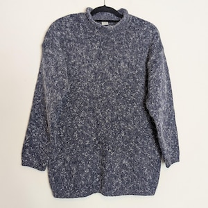 Blue Jumper Vintage Jumper Fuzzy Jumper Blue Sweater Navy Jumper Blue Knit Jumper Fluffy Jumper High Neck Jumper Vintage Knit Sweater Large