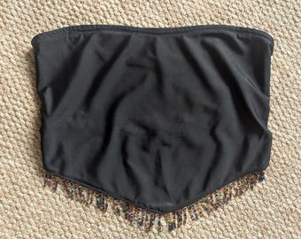 Black Bandeau Top Vintage Crop Top Beaded Top Bandeau Crop Top Tassle Crop Top Beaded Crop Top Bikini Top Vintage Bandeau Swimwear Top Black