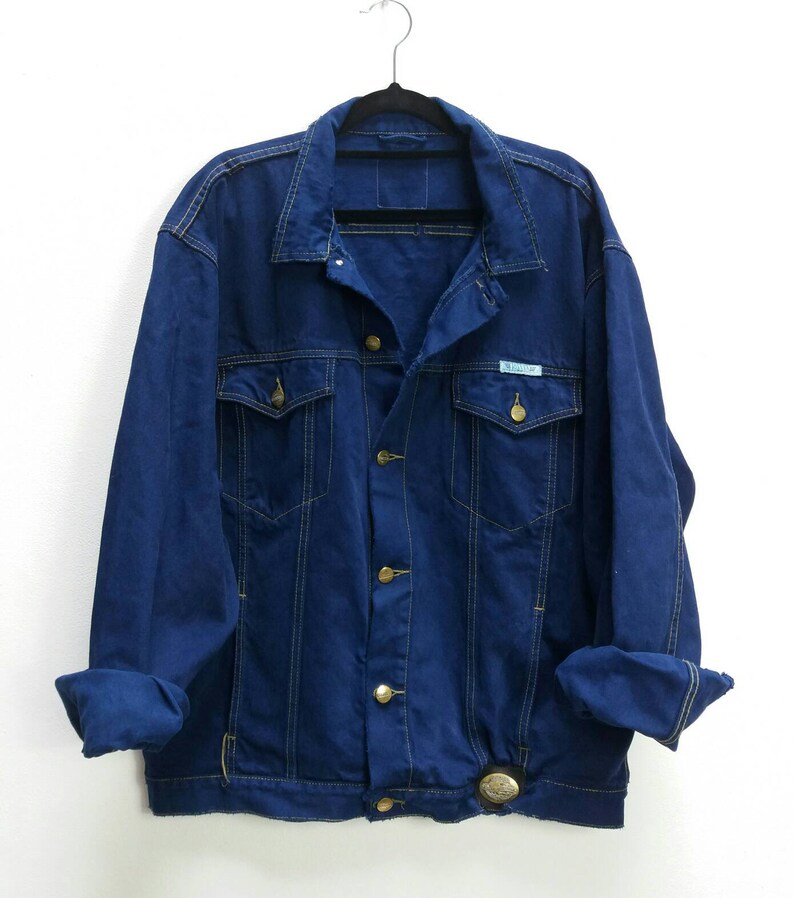 Blue Denim Jacket Vintage Blue Denim Button Up Jacket Oversize Denim Coat Vintage Jean Jacket Bright Blue Denim Jacket Oversize Vintage Blue
