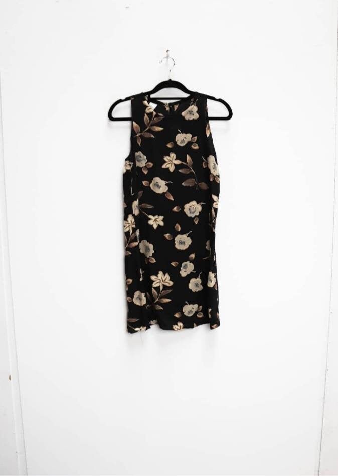 Image of Black Floral Dress Vintage Brown Medium Women's Print Ladies M