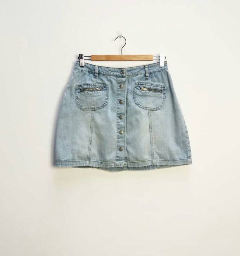 denim skirt with buttons down the front