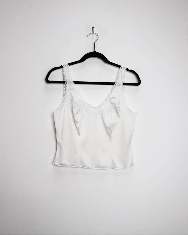 Sheer White Crop Top Vintage Lace Cropped Cami Top Small White Lacy Crop Top Vintage Sheer Cropped Camisole Top White Lace Crop Cami Top S