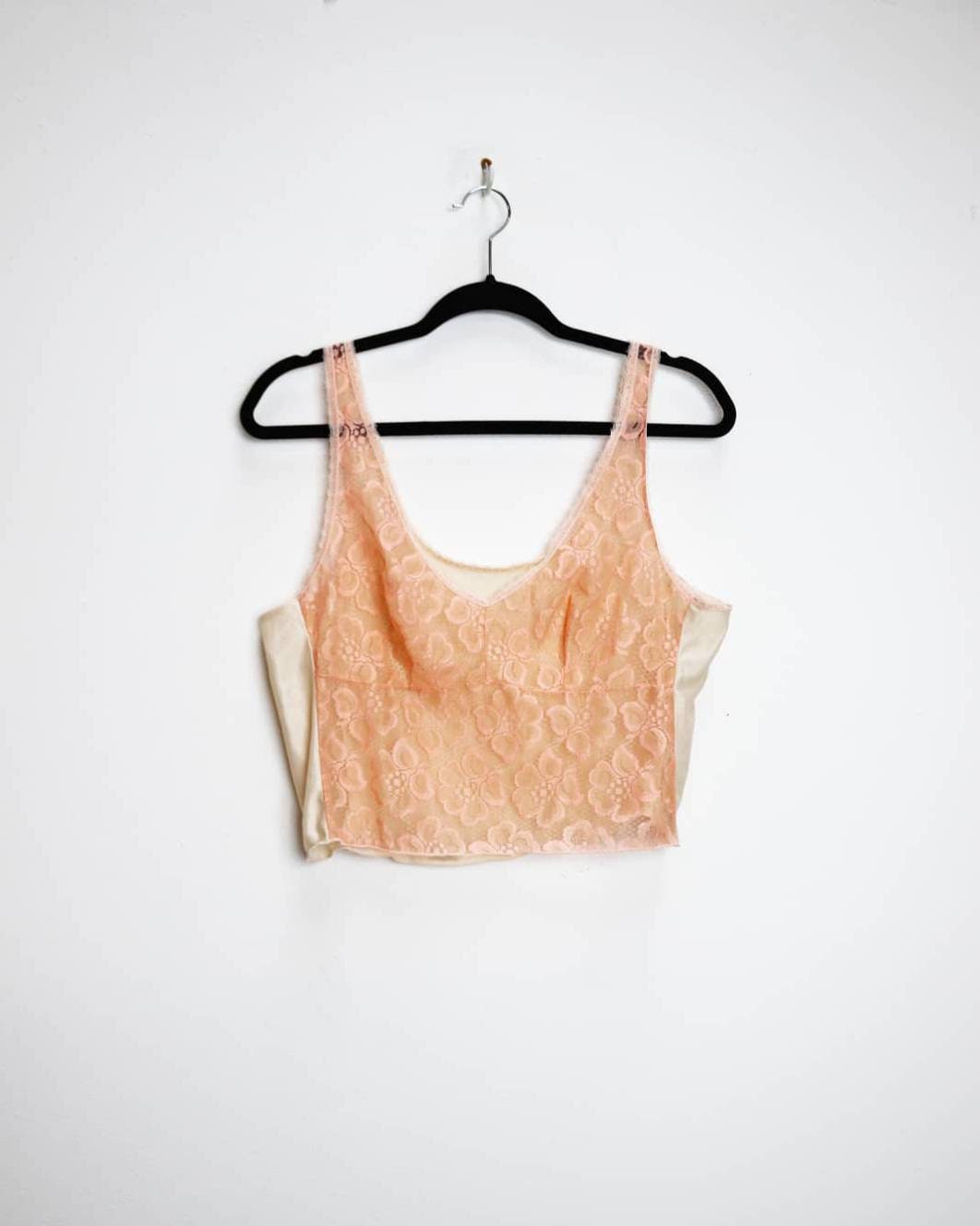 Image of Orange Lace Crop Top Vintage Sheer Cropped Cami Lacy Camisole M