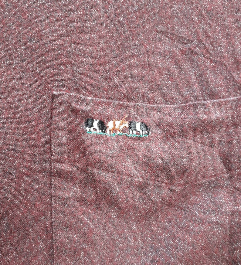 Burgundy Shirt Vintage Cow Embroidery Shirt Vintage Burgundy Button Down Shirt Vintage Purple Red Button Up Vintage Cow Pocket Embroidery