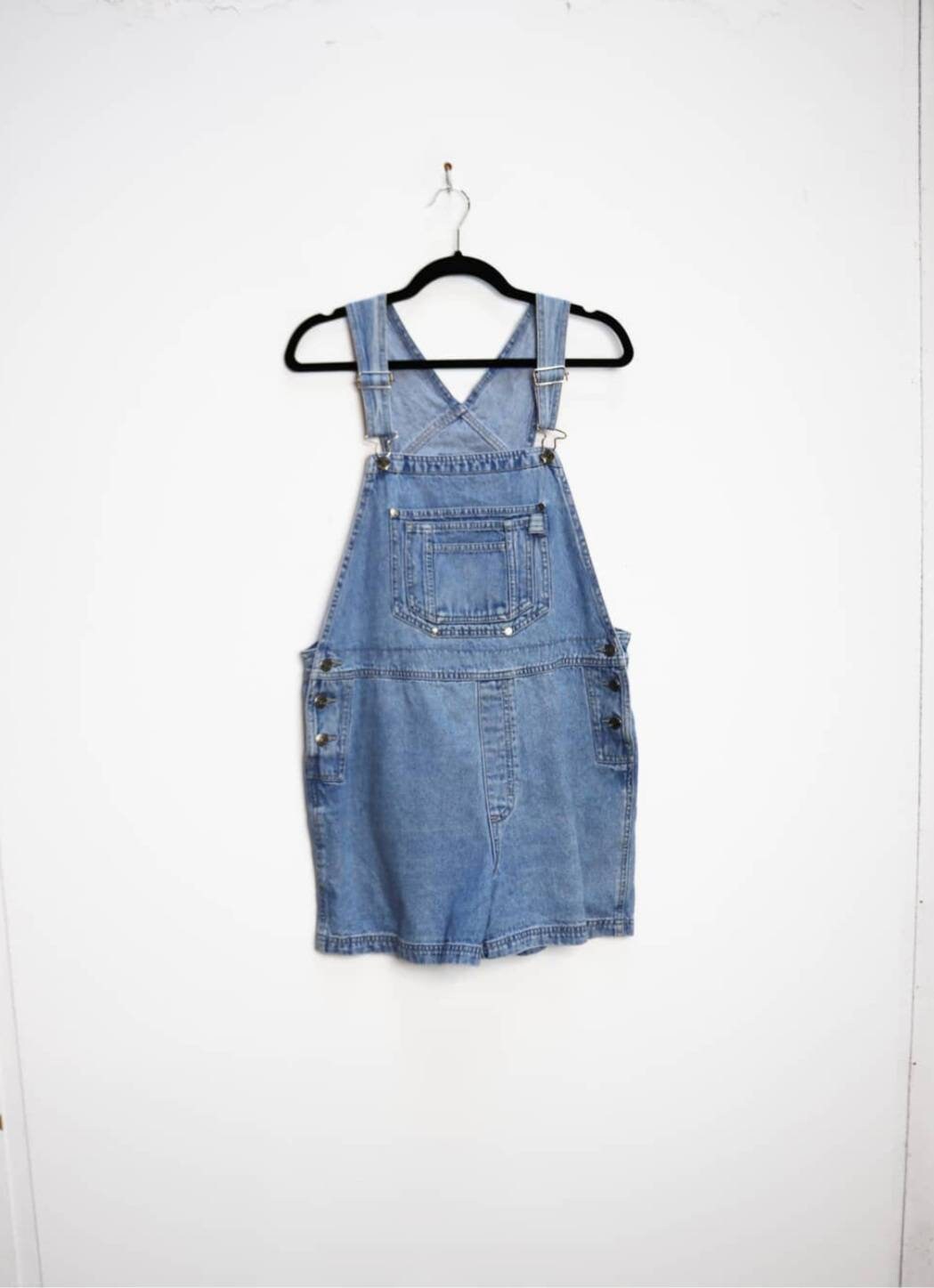 Image of Blue Denim Dungarees Vintage Overalls Large Short