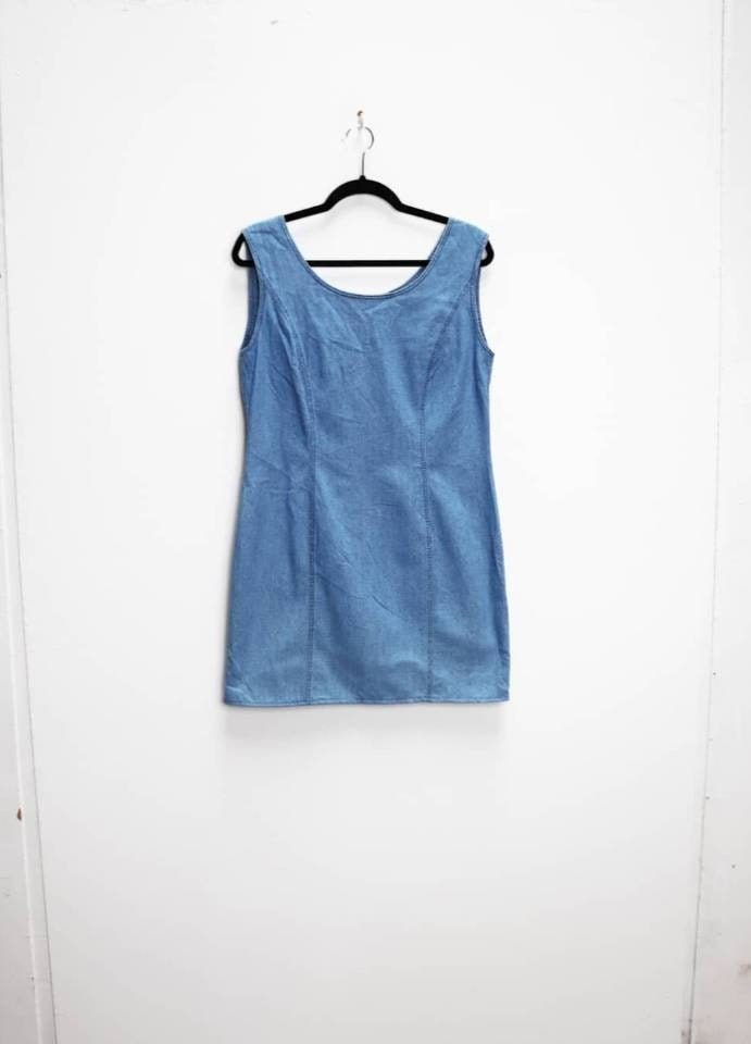 Image of Blue Denim Dress Vintage Mini-Dress Medium Women's Ladies Mini M
