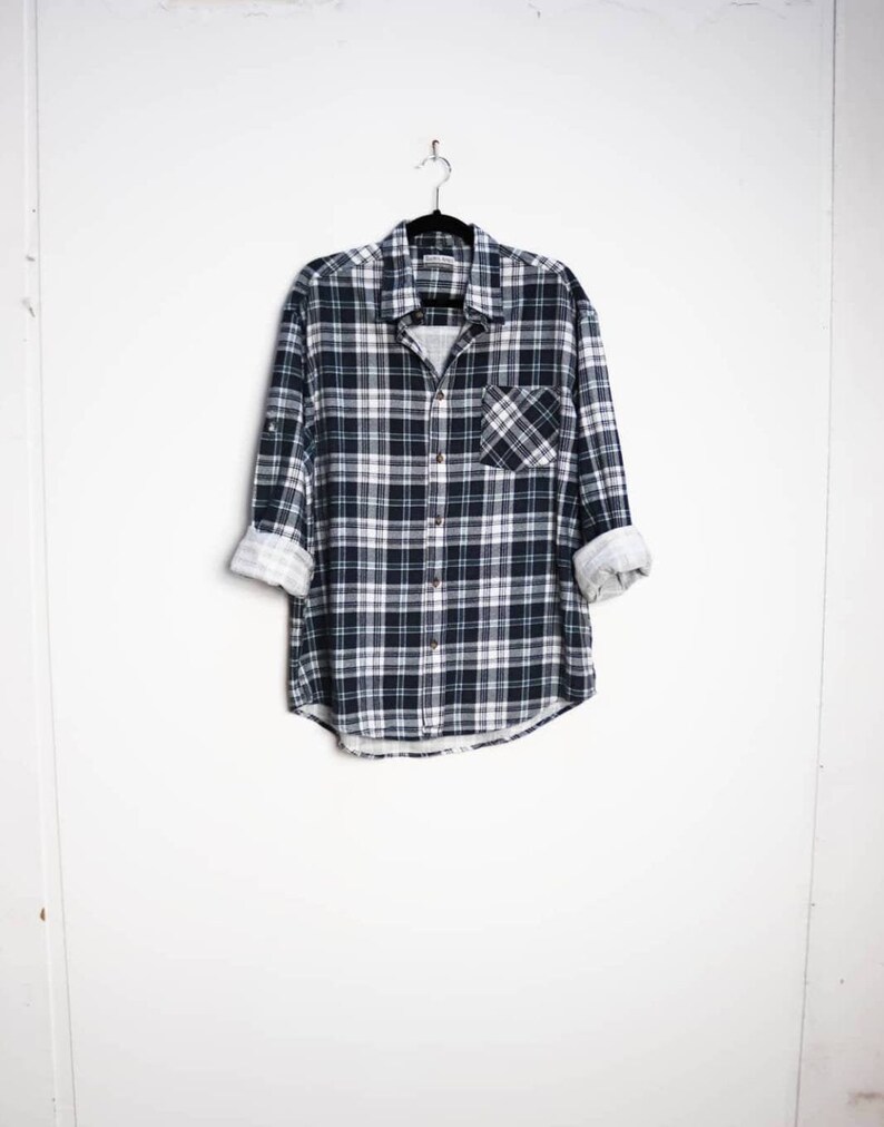 Black Plaid Flannel Shirt Vintage Plaid Shirt Black Check Flannel Shirt Plaid Button-Down Shirt Vintage Black Checkered Button Down Flannel