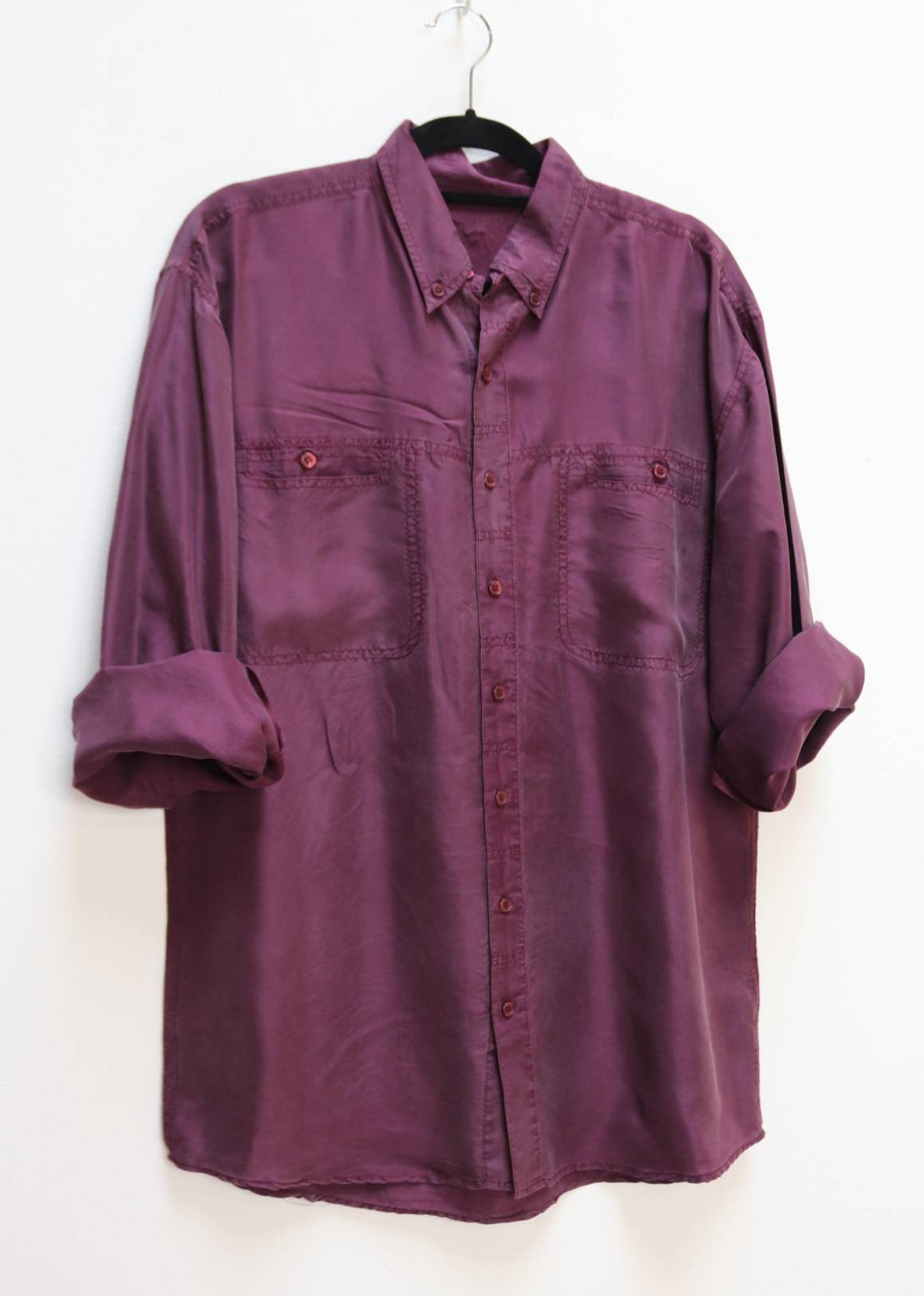 burgundy silk shirt