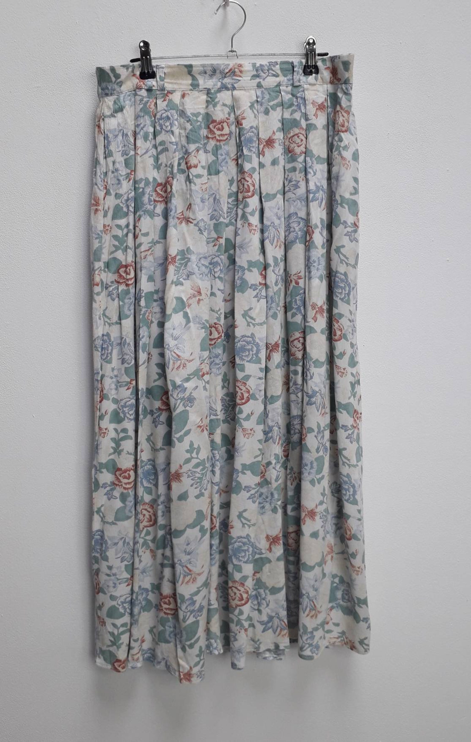 White Floral Skirt Vintage Blue Floral Long Skirt Large - Etsy