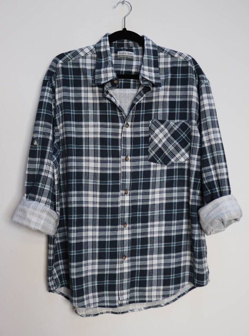 Black Plaid Flannel Shirt Vintage Plaid Shirt Black Check Flannel Shirt Plaid Button-Down Shirt Vintage Black Checkered Button Down Flannel