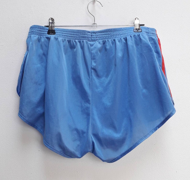 Blue Sport Shorts Vintage Blue Shiny Shorts Vintage Red Side Stripe Shorts Vintage Women/'s Medium Running Shorts Blue Side Stripe Vintage M
