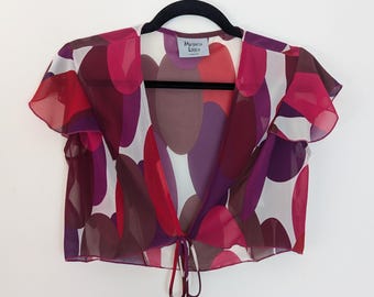 Top corto con lazo en la parte delantera, top corto transparente vintage, bolero estampado, top corto morado, cárdigan con lazo en la parte delantera, top corto vintage con lazo, bolero mediano M rojo