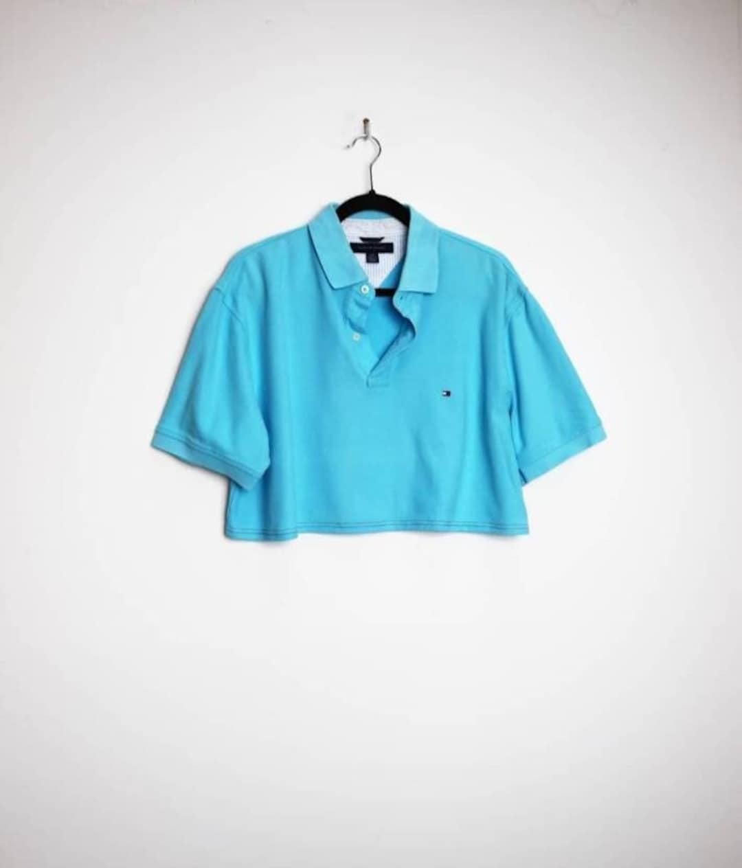 Tommy Hilfiger Crop Top Vintage Blue Cropped Polo Top Blue Tommy Hilfiger Cropped Polo Shirt Vintage Crop Top XL Cropped Tommy Hilfiger Polo Etsy
