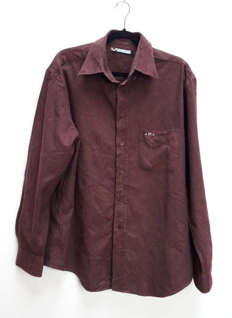 Burgundy Shirt Vintage Cow Embroidery Shirt Vintage Burgundy Button Down Shirt Vintage Purple Red Button Up Vintage Cow Pocket Embroidery