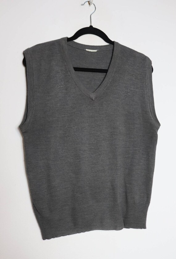 MarmaladeVintageCo Grey Sweater Vest Vintage Sleeveless Jumper Grey Knit Sweater Vest Gray Jumper Gray Sweater Large Sweater Vest Vintage Knit Jumper Vest L