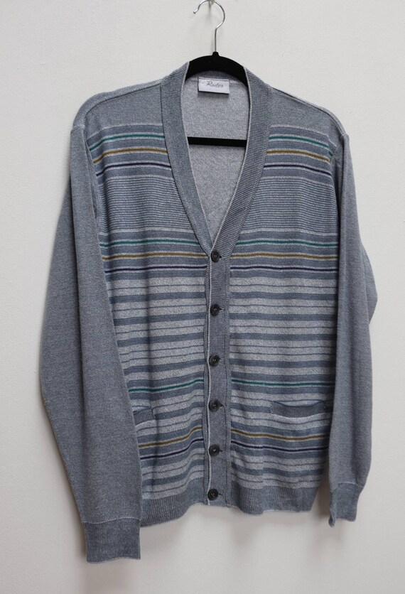 Grey Stripe Cardigan Vintage Gray Cardigan Striped Cardigan Medium