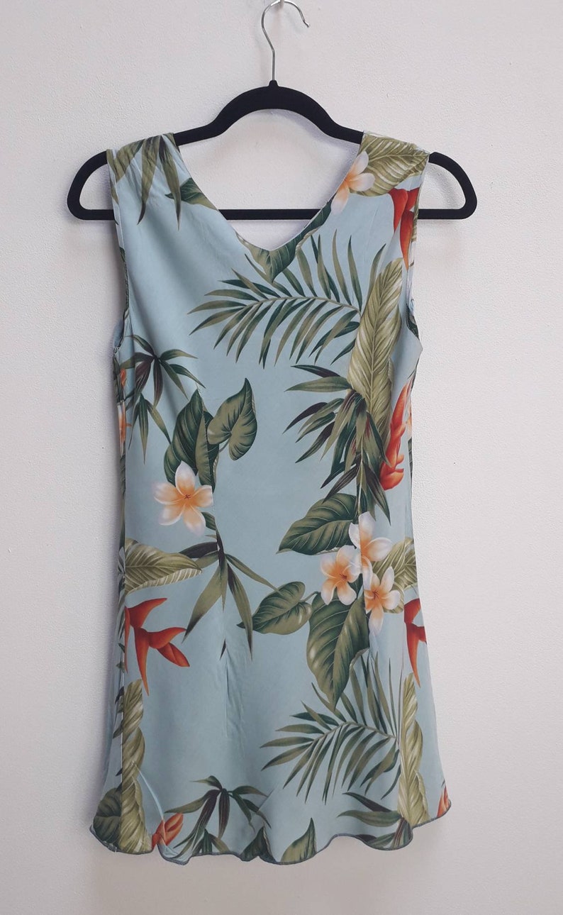 Hawaiian Floral Dress Vintage Tropical Print Dress Small Hawaiian Mini-Dress Blue Tropical Floral Mini Dress Vintage Hawaiian Dress Small S