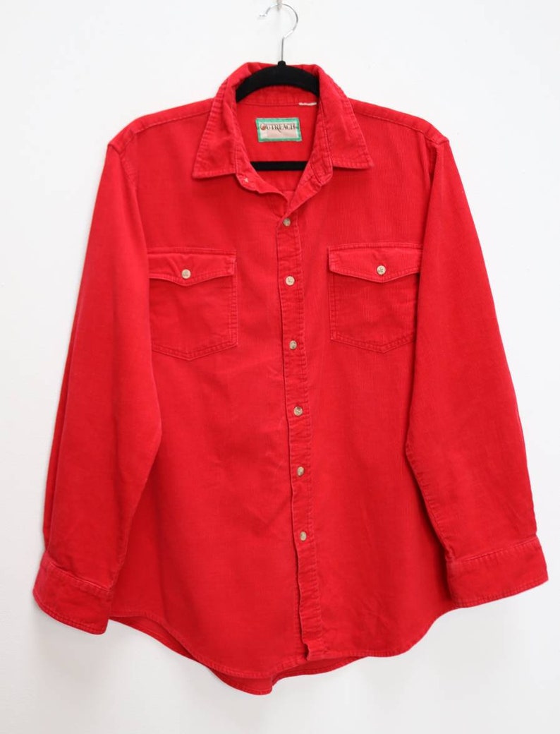 Red Corduroy Shirt Vintage Red Cord Shirt Corduroy Button Down Shirt Medium Men/'s Cord Button Down Vintage Red Button Down Corduroy Shirt M