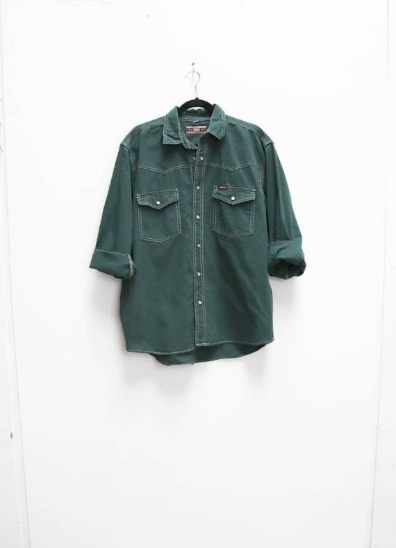 Green Denim Shirt Vintage Green Button Up Denim Sh