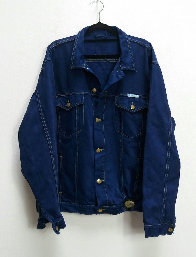 Blue Denim Jacket Vintage Blue Denim Button Up Jacket Oversize Denim Coat Vintage Jean Jacket Bright Blue Denim Jacket Oversize Vintage Blue