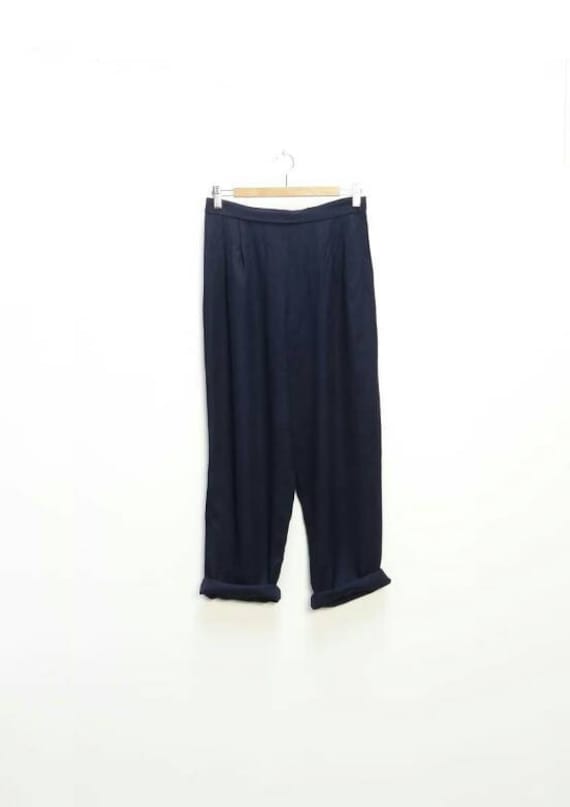 Navy Trousers Vintage Blue Trousers High Waisted … - image 1