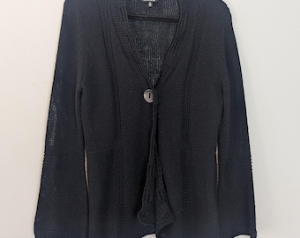 Black Cardigan Vintage Cardigan Women's Cardigan Medium Black Knit Cardigan Flared Sleeve Cardigan Vintage Black Cardigan Knit Sweater M