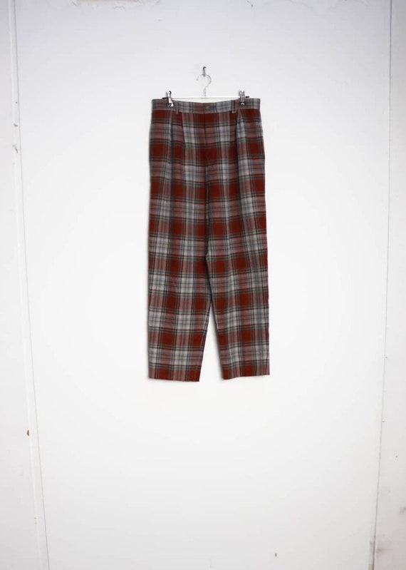 Red Plaid Trousers Vintage Grey Checkered Trousers