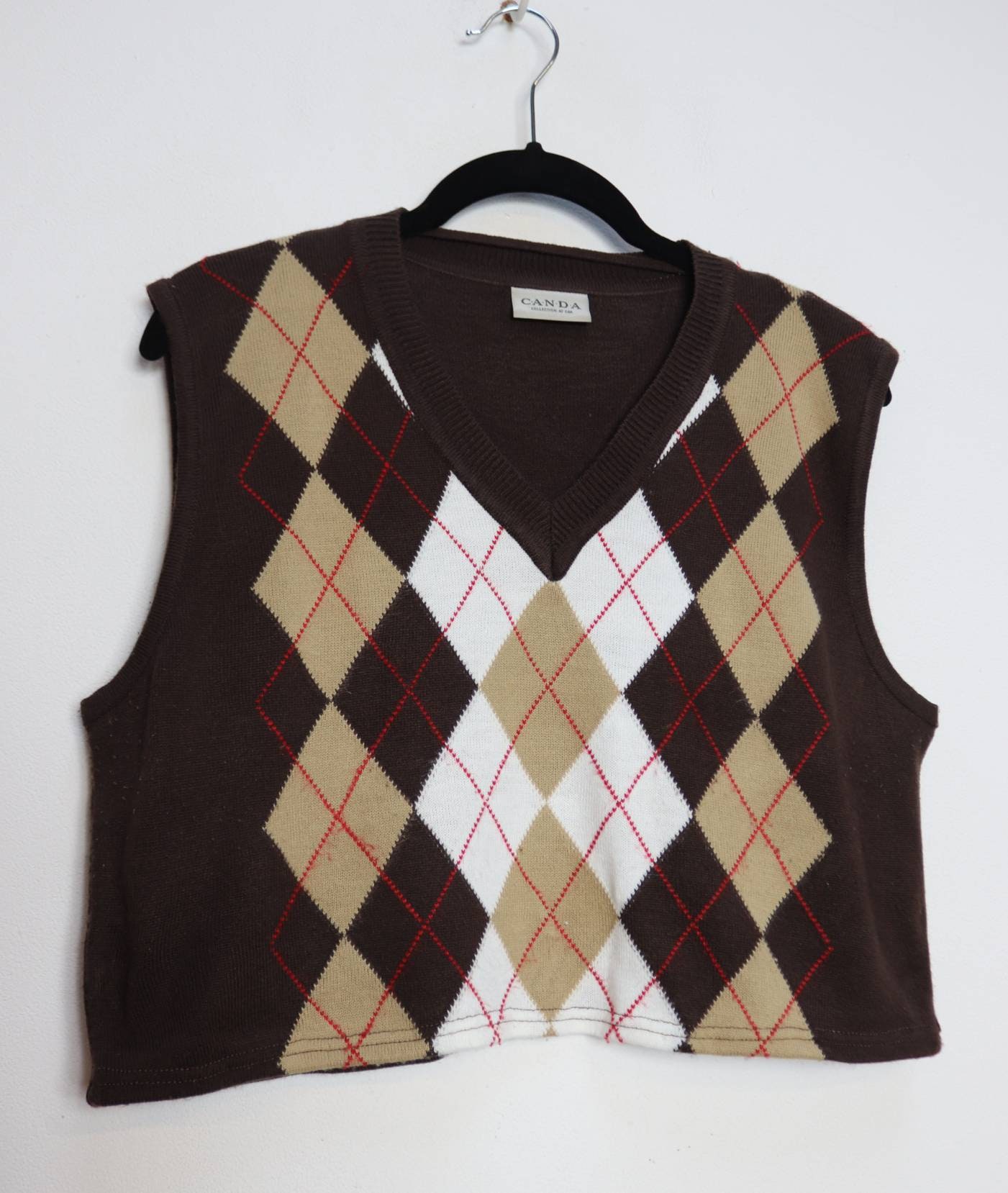Argyle Cropped Sweater Vest Vintage 