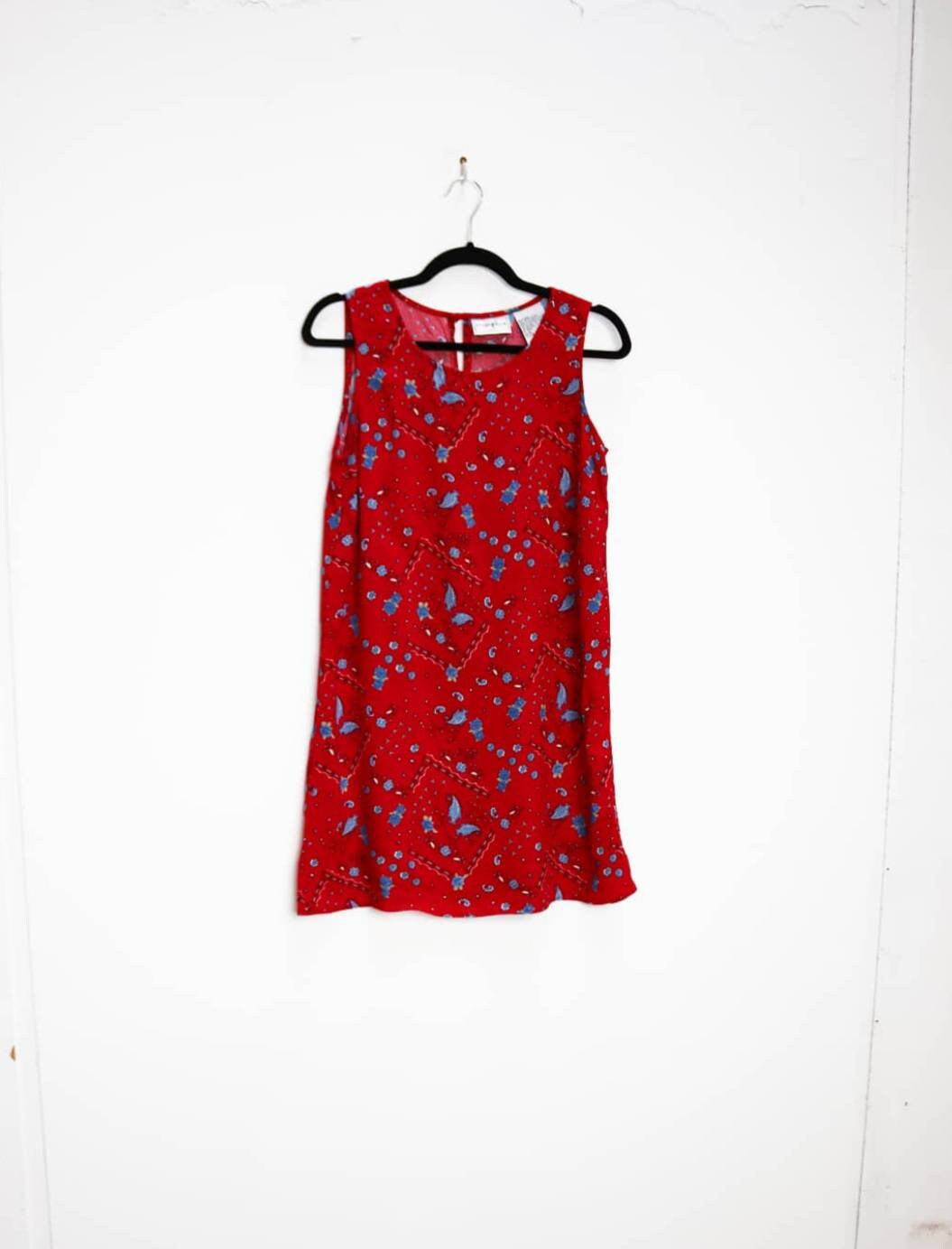 Red Paisley Mini Dress Vintage Blue ...