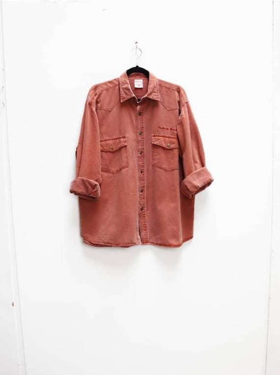 Peach Denim Shirt Vintage Pink Denim Shirt Men's L
