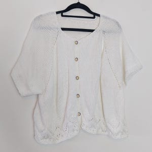 White Cardigan Vintage Cardigan Large Short Sleeve Cardigan White Knit Cardigan White Sweater Large Women&#39;s Cardigan Vintage Knit Sweater L