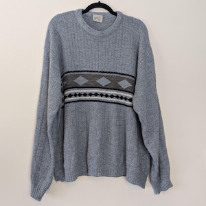 Blue Patterned Jumper Vintage Jumper Blue Patterned Sweater XL Blue Jumper Patterned Knit Jumper Blue Sweater Vintage Patterned Jumper XL