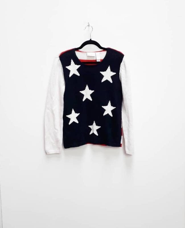 Image of American Flag Jumper Vintage Sweater Stars & Stripes Fourth Of July Americana Knit Th