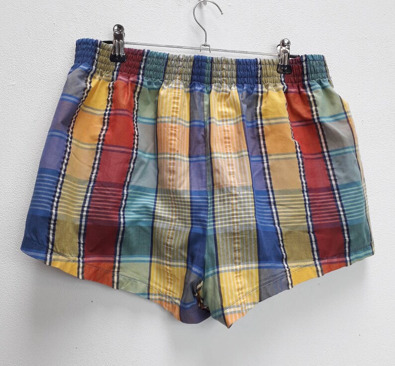 Plaid Shorts Vintage Colourful Check Shorts Women/'s Medium Plaid Pattern Comfy Shorts Vintage Sport Shorts Ladies Medium Plaid Sports Shorts