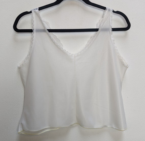 【美品】Volume lace sheer cami tops white Sheer Lacy Crop Top Vintage Cropped Camisole Top Large Crop Top