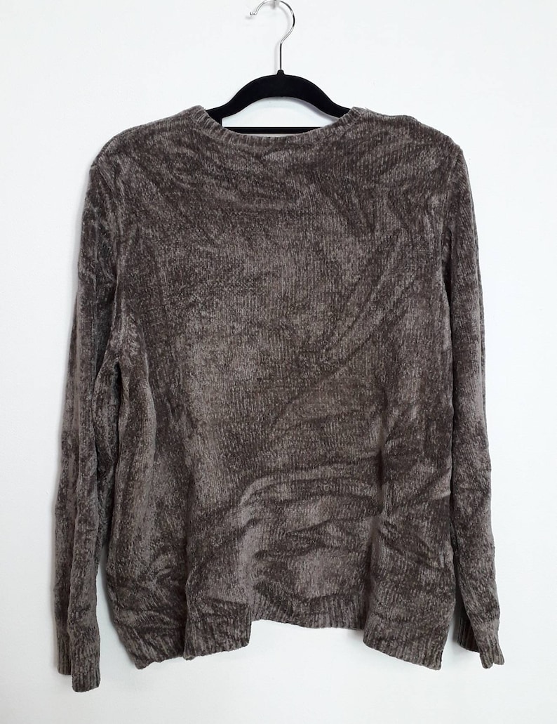Embroidered Chenille Jumper Vintage Brown Chenille Sweater Vintage Oversize Knit Jumper House Scene Embroidered Sweater Brown Chenille Knit