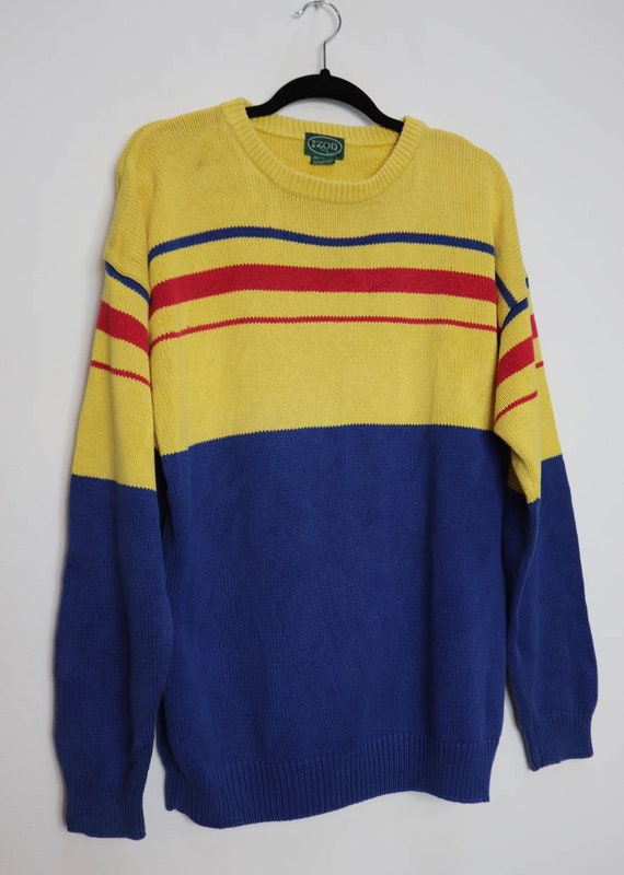 MarmaladeVintageCo Blue Stripe Jumper Vintage Yellow Stripe Sweater Knit Jumper Large Striped Knit Sweater Red Striped Jumper Vintage Jumper Striped Jumper L