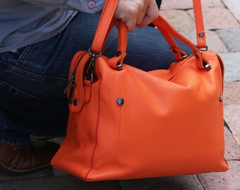orange leather handbag