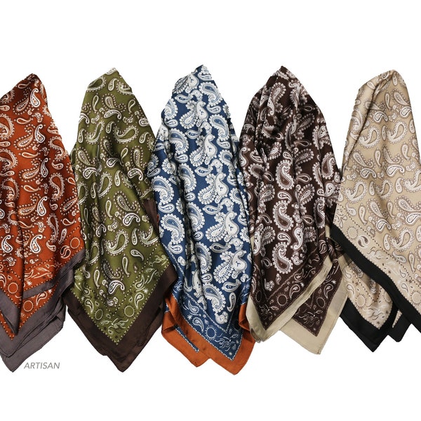 paisley scarf - bandana - silk blend square scarves - Neckerchief / Bag Scarf / Head Scarf / Turban Scarf / Head Wrap - 184005