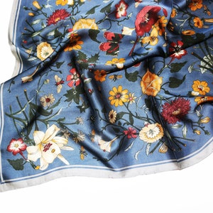 floral silk scarf - bandana - silk blend square scarves - Neckerchief / Bag Scarf / Head Scarf / Turban Scarf / Head Wrap - 284001
