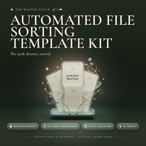 File Organization Template, Automated File Sorter Script, Excel File Tracker, Downloads Folder Organizer, Mac and Windows, Digital Download