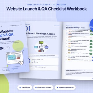 Website Launch QA Checklist Workbook, SEO, Accessibility, Go-live Planner (Digital Download)